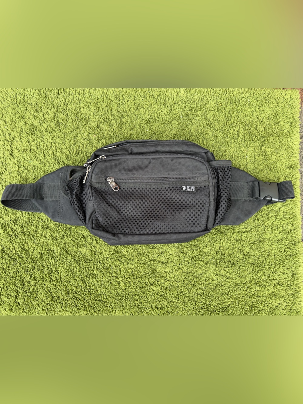 Compact Black Mesh Front Waist Bag with Multiple Pockets